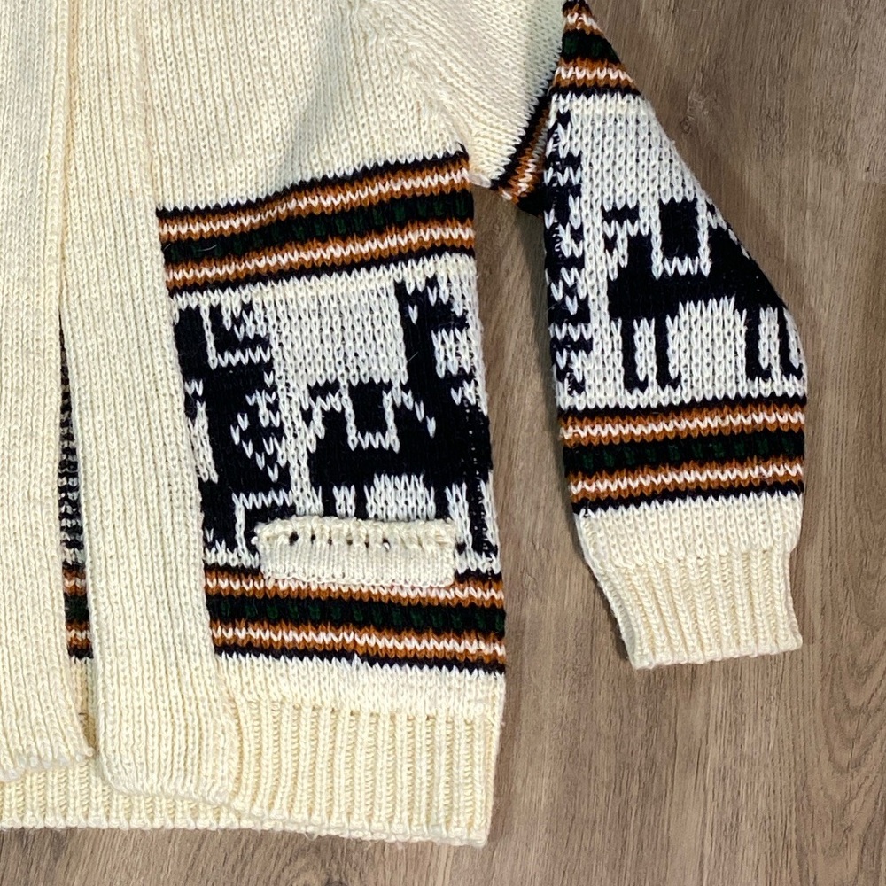 VTG 1970s Southwestern Open Front Sweater Shawl Cardigan Llamas Wool - Picture 5 of 10